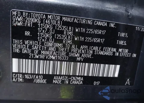 2021 Toyota Rav4 Xle from USA, damaged, VIN 2T3W1RFV2MW116333